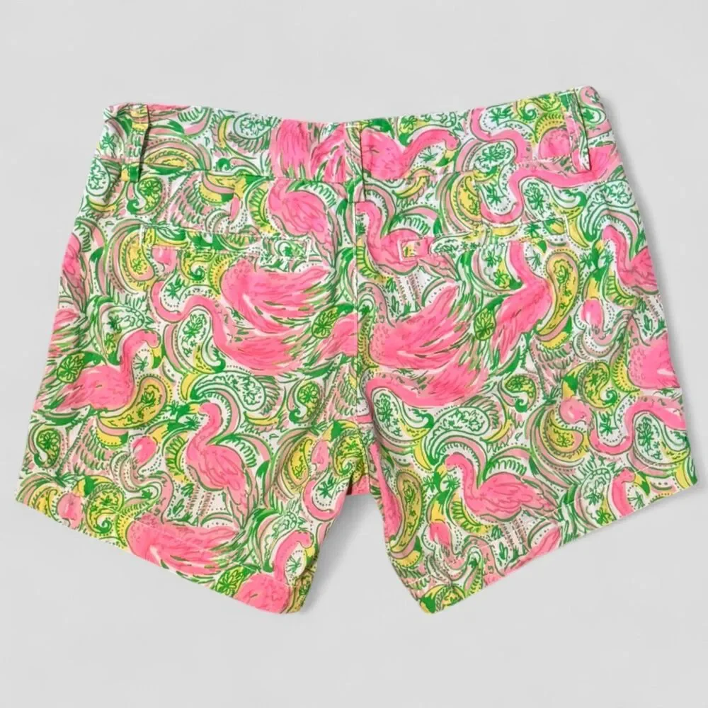 Lilly Pulitzer Callahan Shorts Flamingo Print Pink Green Paisley Size 00